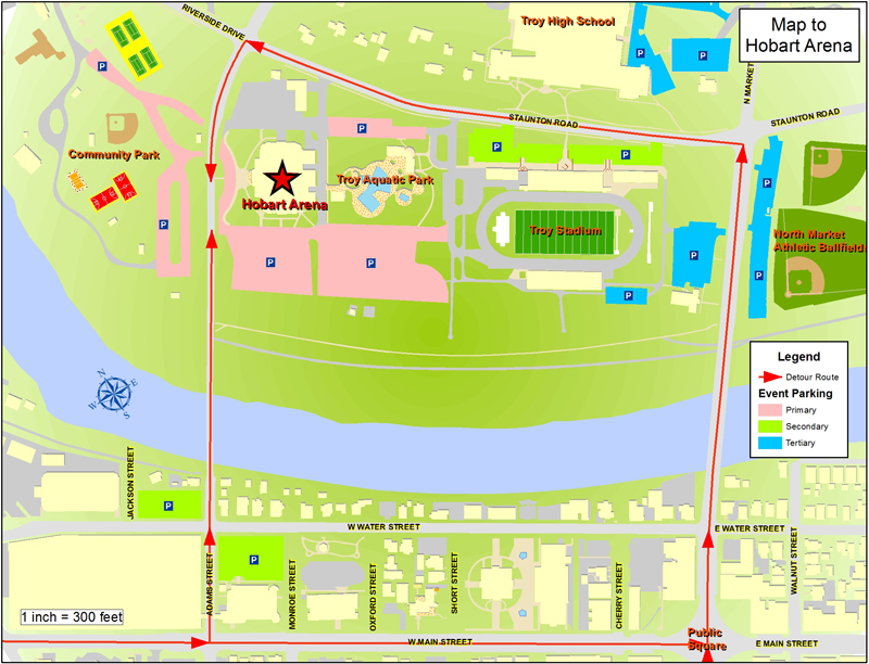 Map for Hobart Arena in Troy, Ohio